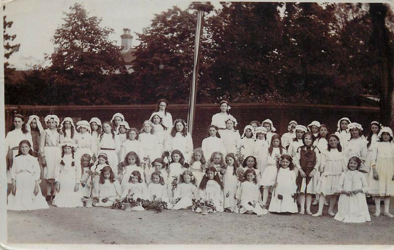 Early real photo postcards large groups costumed children festivity masquerade 