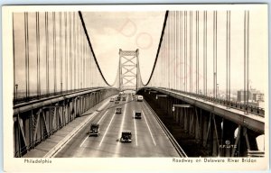 c1930s Philadelphia, PA RPPC Delaware River Bridge Cars Real Photo Postcard A92