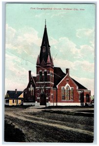 1908 First Congregational Church Building Dirt Road Webster City Iowa Postcard