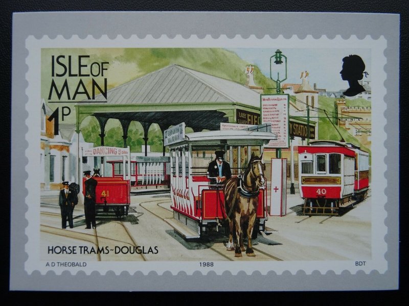 Isle of Man HORSE TRAMS in DOUGLAS Railways & Tramways c1980's Postcard