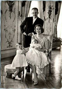 1950s Princess Grace of Monaco with Prince Rainier and Children RPPC Postcard
