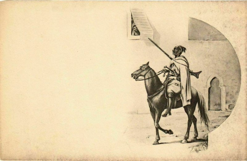 CPA AK Soldier on a Horse and a Lady in the Window - Types MAROC (964031)