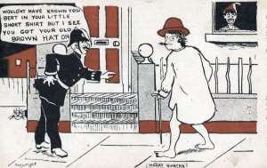 Policeman Streaker Brown Hat Risque Old Comic Postcard