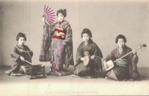 Japan Geisha´s in Traditional Kimono Making Music Hand Tinted 05.93