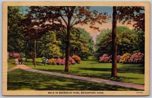 Vtg Bridgeport Connecticut CT Walk In Beardsley Park 1930s View Linen Postcard