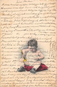 US3449 Little Boy Playing Postcard  transylvania toy game social history