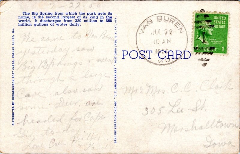 Big Spring State Park scenic view in the Ozarks Missouri postcard