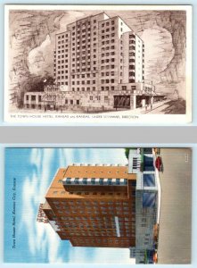 2 Postcards KANSAS CITY, KS ~ Roadside TOWN HOUSE HOTEL Artist View, 1940s Linen