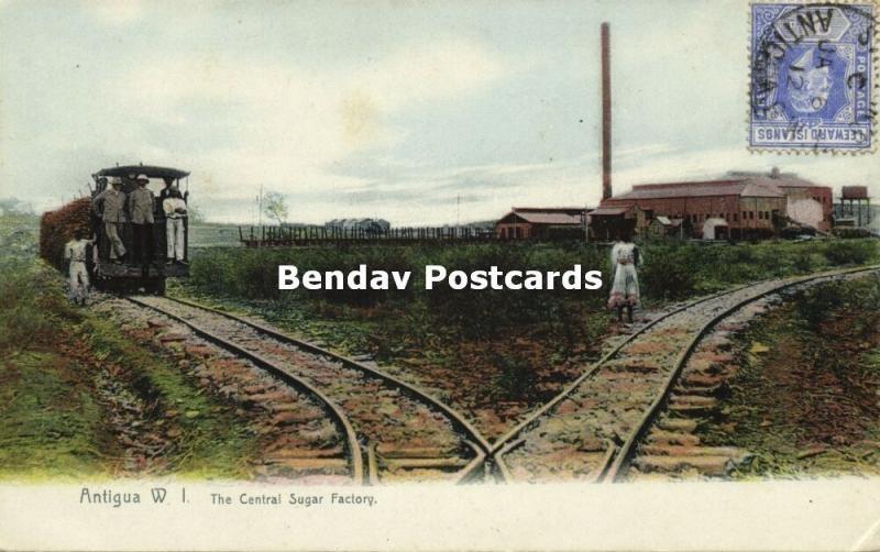 antigua, W.I., The Central Sugar Factory, Railway Train (1910s)