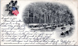 Postcard Patriotic NY Saratoga Springs - Broadway from Grand Union Hotel