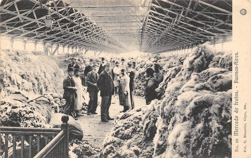 Wool Market Mercado Buenos Aires Argentina 1905c postcard