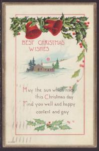 Best Christmas Wishes,Bells,Holly Postcard 