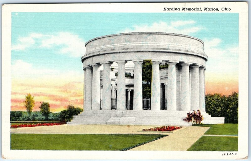 c1940s Marion, OH Harding Memorial Building Linen PC Marble Sarcophage Tomb A289