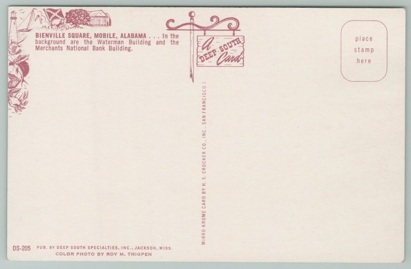 Mobile Alabama~Bienville Square~Standard Chrome Postcard