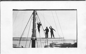 J26/ Interesting RPPC Postcard c1910 Men Climbing Mast Sailing Ship 263