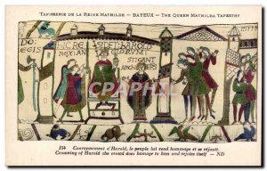 Postcard Old Bayeux Tapestry of Queen Mathilde Crowning & # 39Harold