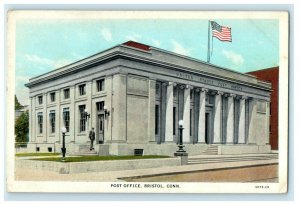 1930 US Flag in Post Office, Bristol, Connecticut CT Vintage Postcard 