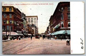 Main Street  Worcester  Massachusetts  Trolley  Horse Buggy  Postcard  1905