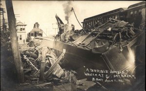 Bridgeport CT Connecticut Close-Up of RR Train Wreck 1911 Real Photo Postcard