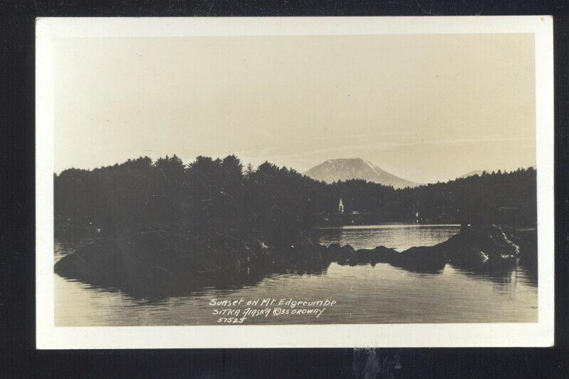 RPPC SITKA ALASKA MT. EDGECOMBE SUNSET VINTAGE REAL PHOTO POSTCARD