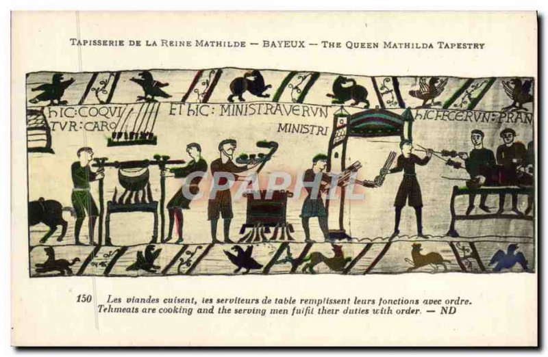 Old Postcard Queen Bayeux Tapestry mathilde Meat cooking