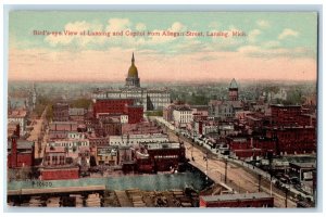 c1910 Birds Eye View Lansing Capitol Allegan Street Lansing Michigan MI Postcard 