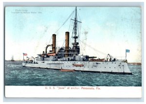 C.1905 Great White Fleet U.S.S. Jowa  At Anchor Pensacola, FL Postcard F168