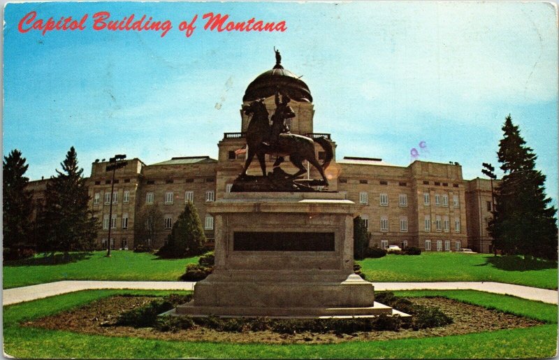 State Capitol Building Montana Helna MT Postcard PM Livingston MT Cancel WOB VTG 