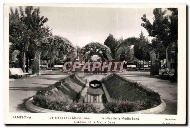 Old Postcard Pamplona Jardines de la Media Luna