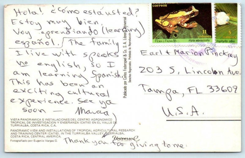 TURRIALBA, COSTA RICA ~ Tropical Agricultural Research Training Center  Postcard