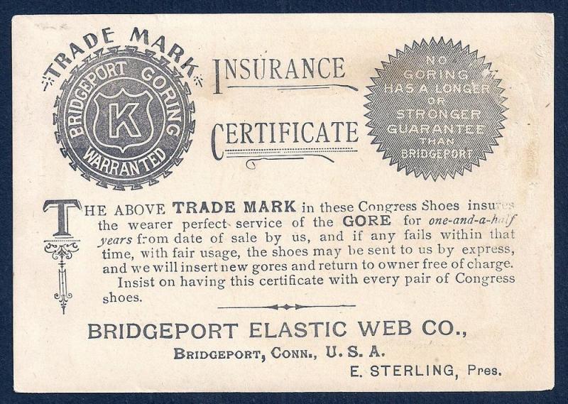 VICTORIAN TRADE CARD Bridgeport Elastic Web Co Shoes