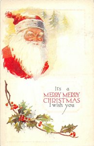 F98/ Santa Claus Christmas Postcard c1910 Smile Holly Snow 3