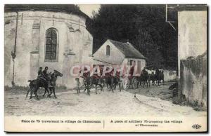 Old Postcard Army Piece 75 through the village of Chauconin