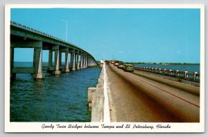 St Petersburg FL New Gandy Twin Span Bridge Crossing Tampa Bay Postcard K50