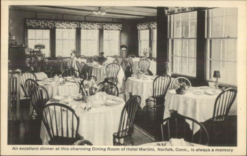 Norfolk CT Hotel Martini Dining Room c1915 Postcard