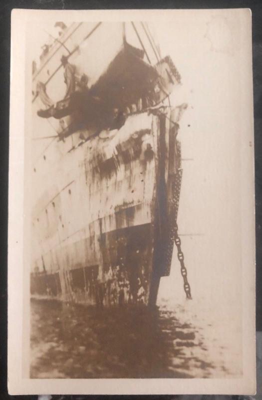 Mint USA RPPC Real Picture Postcard WWI US Navy USS Ship Damaged Bow 1918