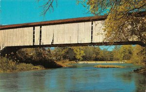 ROCKVILLE, IN Indiana MANSFIELD COVERED BRIDGE~Big Raccoon Creek Chrome Postcard