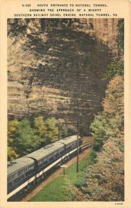 Asheville Entrance Natural Tunnel Virginia 1940s Railroad linen postcard 8761