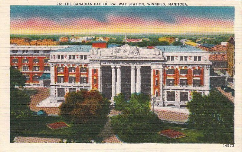 Postcard Canadian Pacific Railway Station Winnipeg Manitoba Canada