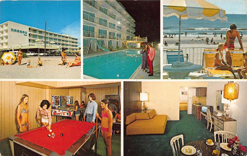 Wildwood Crest NJ Nassau Inn Coin Operated Machines Pool Beach Billiard Postcard 