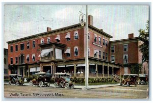 1909 Wolfe Tavern Classic Cars People Porch Entrance Newburyport M.A. Postcard