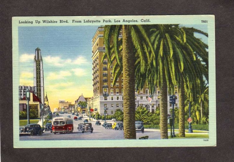 CA Wilshire Blvd Lafayette Park Los Angeles California Linen Postcard