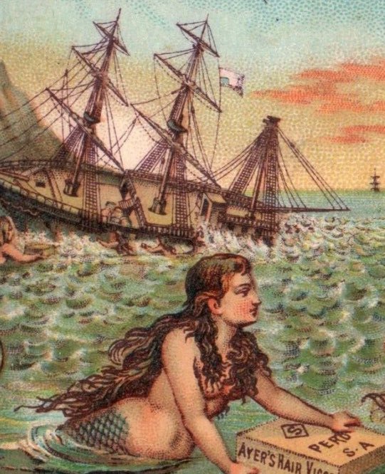 1880s Ayer's Hair Vigor Shipwreck Mermaids Long Hair F164