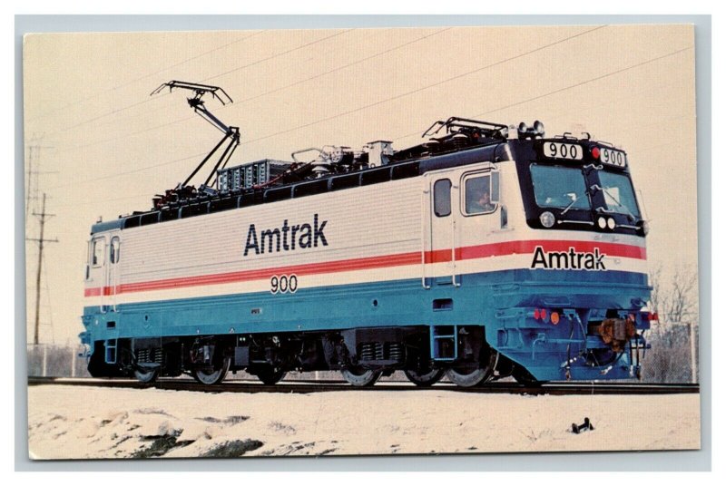 Vintage 1980 Postcard Amtrak 900 AEM7 Electric Locomotive in the Snow