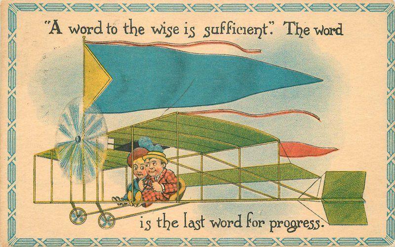 Artist Impression 1914 Early Aviation airplane Comic Children Postcard 11824