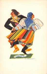 Oberek Dance Couple Folk Dress Polish artist Stryjenska postcard