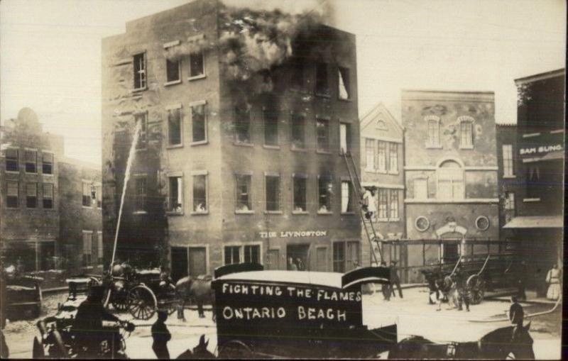 Ontario Beach NY Fighting the Flames - Amusement Park - Real Photo Postcard