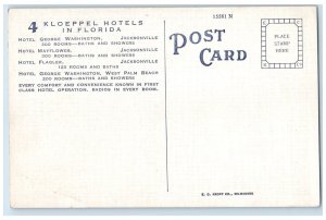 c1940's Kloeppel Hotels Exterior Jacksonville & West Palm Beach Florida Postcard