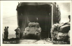WWII Tank Leaving Tank Carrying Ship Cape Gloucester New Guinea RPPC