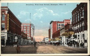 Muskogee Oklahoma Okla Broadway Street Scene Vintage Postcard